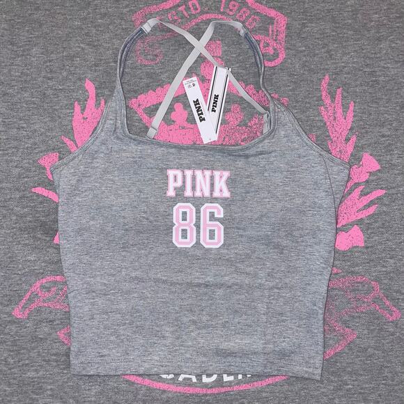 VS PINK Limited Edition Heather Gray All-Day Cotton Square Neck Tank Top - Picture 2 of 6